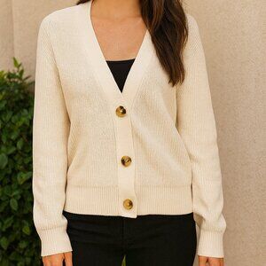 Nic+Zoe Cream Button-Front Cotton Cardigan – Women’s XL